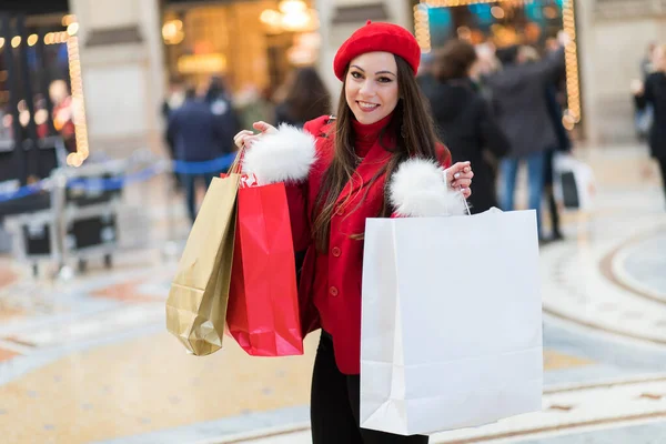 Young Woman Shopping Bags Milan Italy — ストック写真