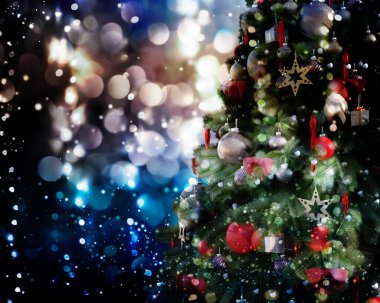 Işıltılı bir arka plana karşı Noel ağacı