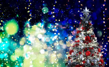 Işıltılı bir arka plana karşı Noel ağacı