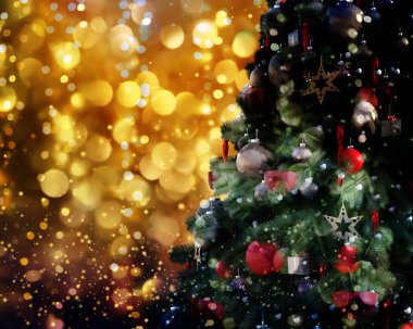 Işıltılı bir arka plana karşı Noel ağacı