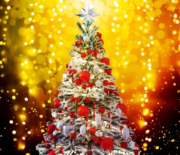 Χριστουγεννιάτικο Δέντρο Ένα Λαμπερό Φωτεινό Φόντο — Φωτογραφία Αρχείου