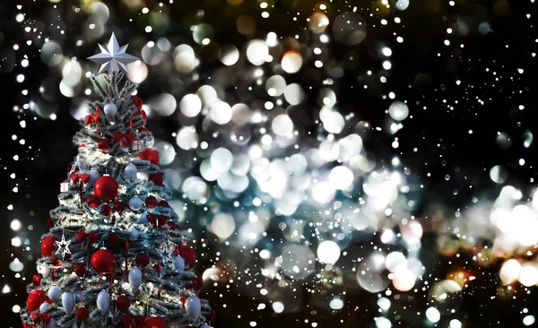 Kerstboom Tegen Een Glanzende Lichtgevende Achtergrond — Stockfoto
