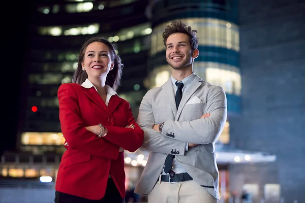 Portrait Young Business People Night — Stock Photo, Image