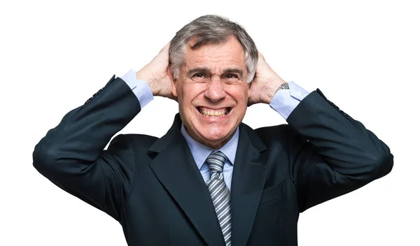 Stressed Senior Manager Isolated White Background — Stock Photo, Image