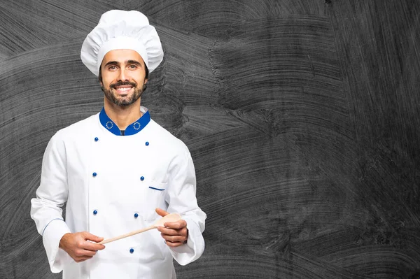 Cheerful Chef Quadro Preto Você Pode Colocar Menu Sobre Ele — Fotografia de Stock