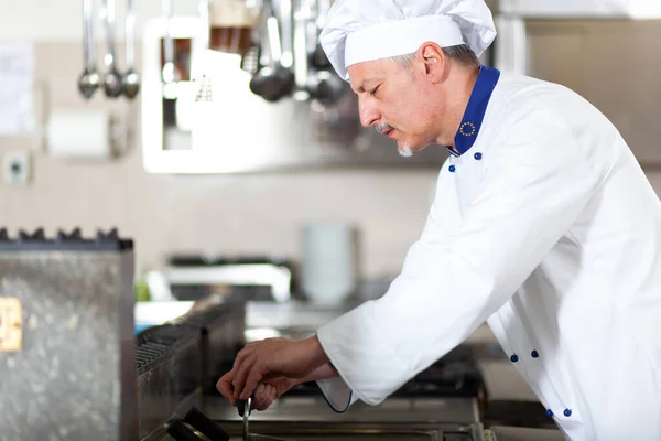 Onun Mutfakta Bir Aşçı Portresi — Stok fotoğraf
