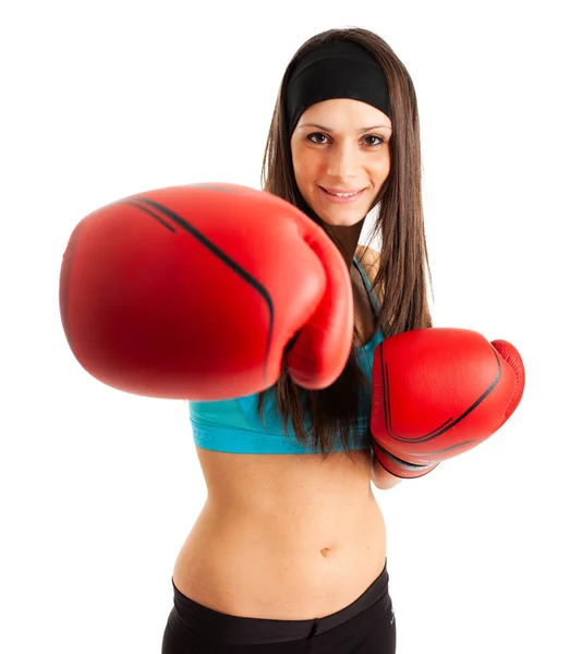 Atractiva Joven Con Guantes Boxeo — Foto de Stock