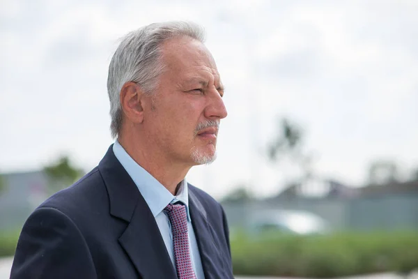 Retrato Empresário Confiante Sênior Andando Uma Cidade Moderna — Fotografia de Stock