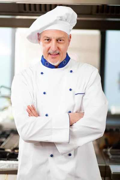 Portrait Chef Work His Kitchen Stock Photo