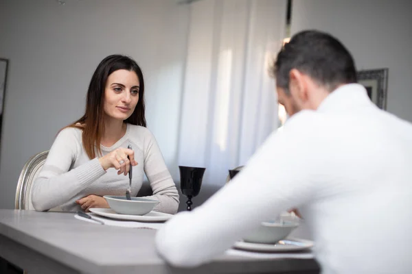 Couple Eating Dinner Together Home — Stock Photo, Image