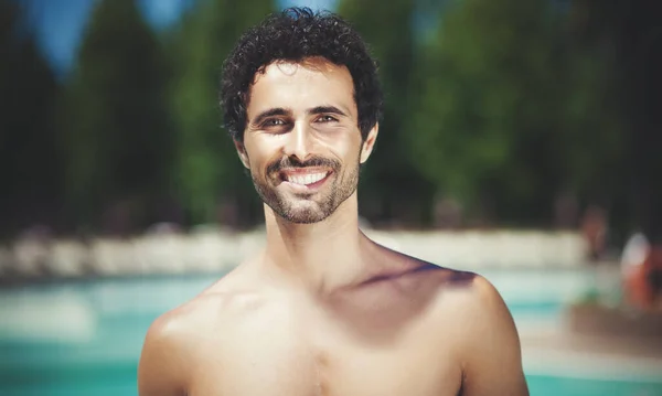 Handsome Man Enjoying Summer Swimming Pool — Stock Photo, Image