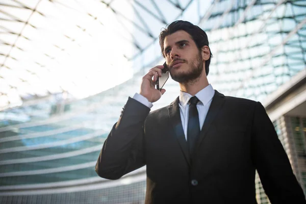 Portrét Úspěšného Obchodníka Hovořícího Telefonu — Stock fotografie