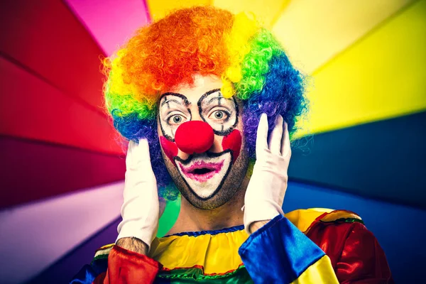 Funny Clown Holding His Head — Stock Photo, Image