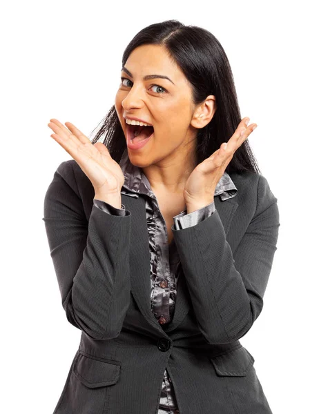 Portrait Surprised Young Woman Isolated White Background — Stock Photo, Image