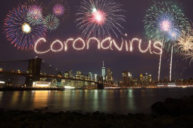 New York 'ta yeni yıl coronavirüs havai fişekleri, koronavirüs karantina konsepti