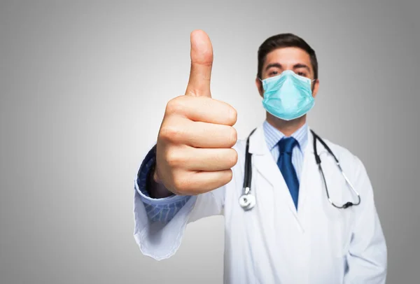 Portrait Friendly Doctor Giving Thumbs — Stock Photo, Image