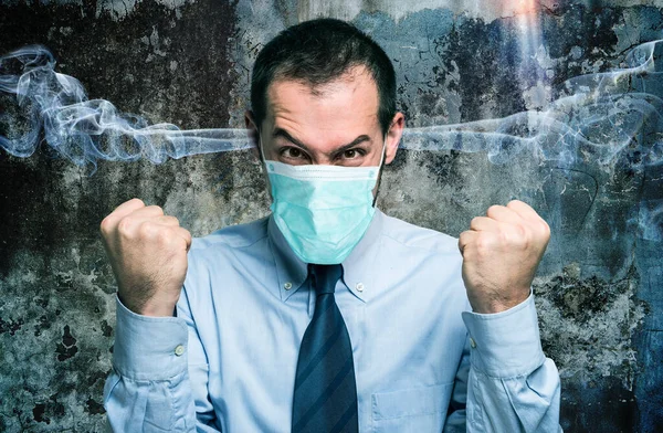 Portré Egy Dühös Üzletemberről Koronavírusról Rossz Hangulatról — Stock Fotó