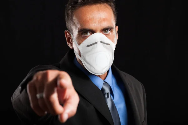 Confident Masked Businessman Pointing His Finger You Coronavirus Pandemic Hiring — Stock Photo, Image