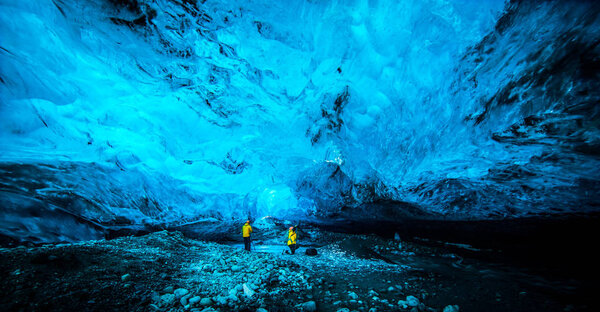 Visiting Blue ice of the crystal glacier cave in Iceland