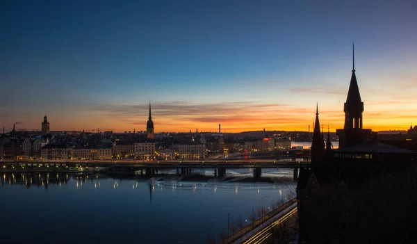 Skyline de Estocolmo al amanecer Fotos De Stock