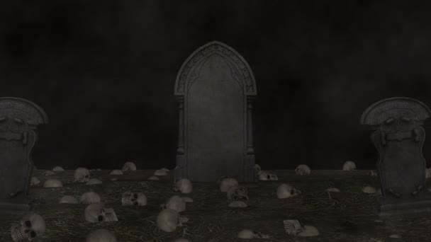 Loop Cemitério Composição Muito Terrível Com Crânio — Vídeo de Stock