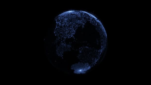 Rotation of glossy planet with glowing particles. — Stock Video