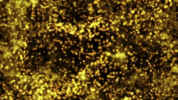 Partículas de ouro. Partículas orgânicas flutuantes naturais em fundo relaxante beatiful. Partículas brilhantes com Bokeh. Movimento lento . — Vídeo de Stock