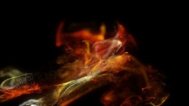 Titrek altın parçacıkları, parçacıkların rastgele hareketleri. Güzel, rahatlatıcı arka plan. Hacimli ışıkta Bokeh ile Parıldayan Parçacıklar