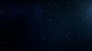 Toz parçacıkları, parçacıkların rastgele hareketi. Güzel, rahatlatıcı arka plan. Hacimli ışıkta Bokeh ile Parıldayan Parçacıklar