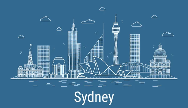 Sydney City Line Art Ilustración Vectorial Con Todas Las Torres — Vector de stock