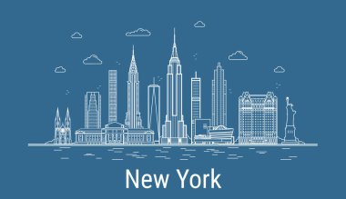 Ünlü binalarla New York şehir çizgisi sanat vektör çizimi. Şehir manzarası.