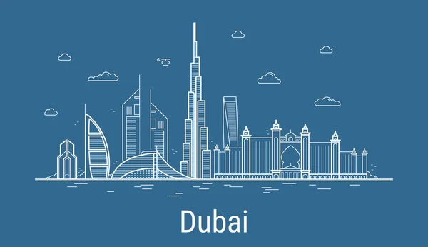 Dubai City Line Art Vector Illustration All Famous Towers Cityscape — Stock Vector