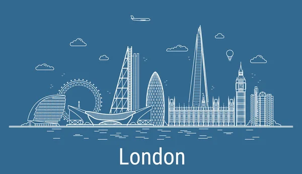 Londra 'nın tüm ünlü binalarıyla birlikte sanat eseri illüstrasyonu. Şehir manzarası.