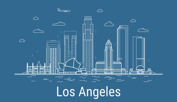 Los Angeles Line Art Vector Ilustrace Všemi Slavnými Budovami Lineární — Stockový vektor