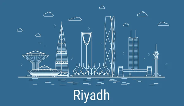 Riyadh City Line Art Ilustración Vectorial Con Todas Las Torres — Vector de stock