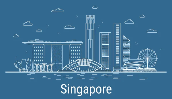 Singapore City Line Art Ilustración Vectorial Con Todos Los Edificios — Archivo Imágenes Vectoriales