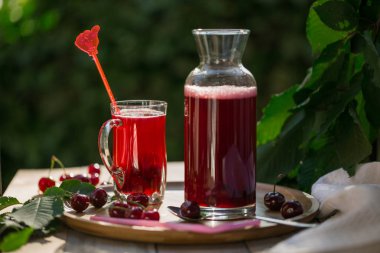 Cam Kupası kavanoz bambu tepsi ile ev yapımı vişne kompostosu