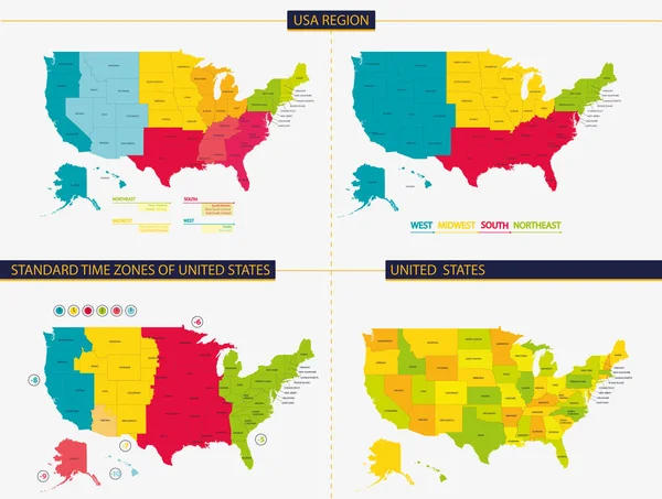 États Unis Fuseaux Horaires Standard Des États Unis Pays Bas — Image vectorielle