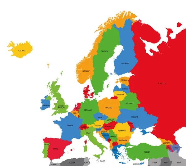 ヨーロッパの政治地図の詳細なベクトル — ストックベクタ