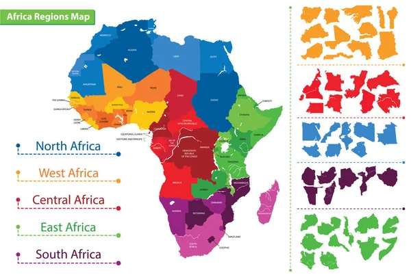 Afrika Bölgeleri Haritası Afrika Haritası — Stok Vektör