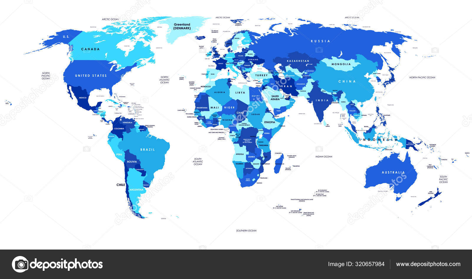 World map with continents names and oceans Vector Image