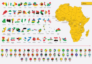 Afrika kıtasının ayrıntılı haritası, Kartlar Afrika bayrakları ve simgeleri