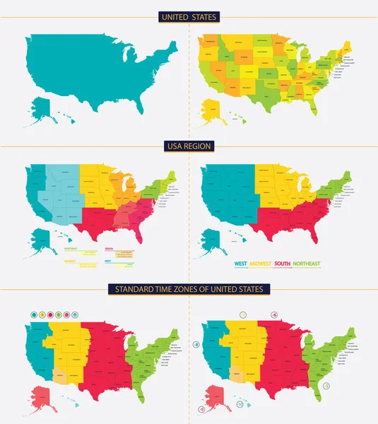 Estados Unidos. Zonas horarias estándar de estados unidos. Estados Unidos región — Archivo Imágenes Vectoriales