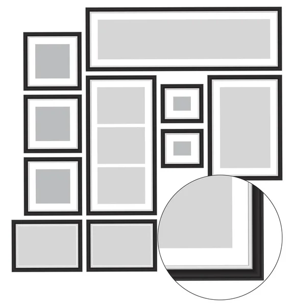 Set dari frame hitam kosong untuk foto, ilustrasi vektor - Stok Vektor