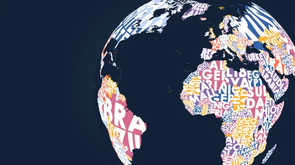 Mapa mundial político a color del mundo, planeta Tierra abstracto, ilustración de texto — Archivo Imágenes Vectoriales
