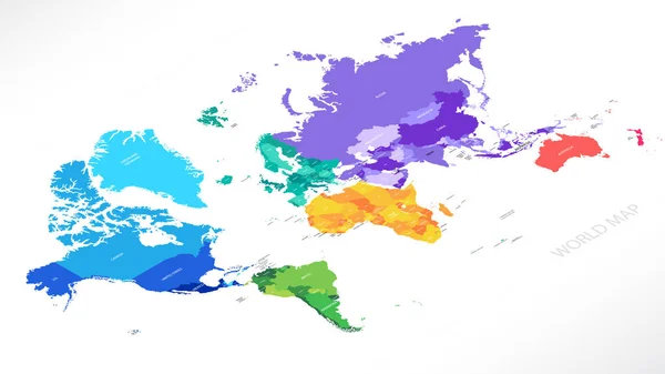 Mapa político colorido brillante en isometría con los nombres de los países, cada continente en diverso color — Vector de stock