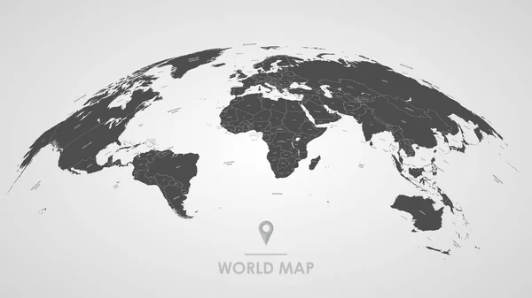 Ülkelerin, denizlerin ve okyanusların sınırları ve isimleriyle detaylı küresel dünya haritası, vektör illüstrasyonu