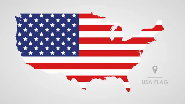 美国国旗，详细的美国地图轮廓，彩色矢量图解 — 图库矢量图片