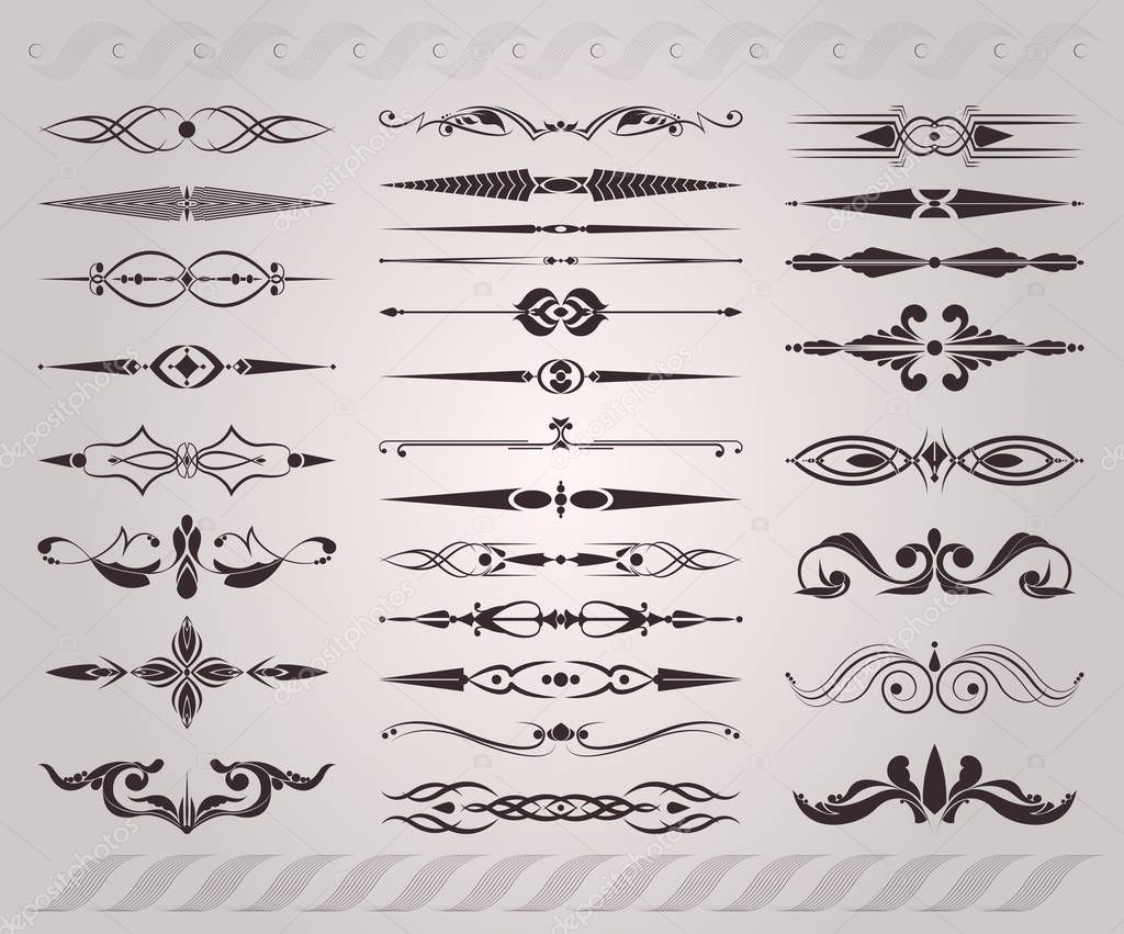 Vector set of vintage decorative elements for book pages and wedding decor