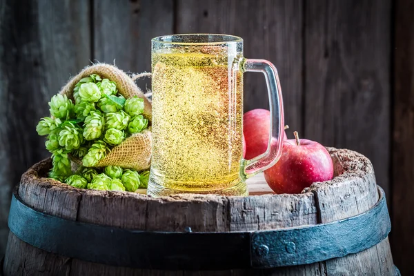 Birra al sidro fresca con mele, luppolo e frumento — Foto Stock